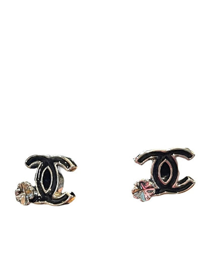 Chanel Authentic Earrings D13 Made in France CC logo Black enamel