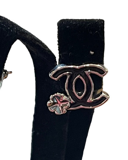Chanel Authentic Earrings D13 Made in France CC logo Black enamel