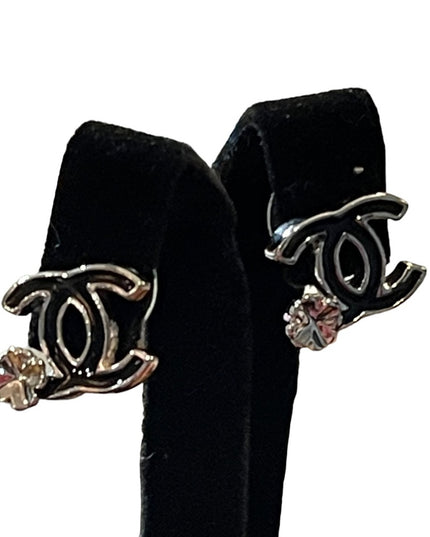 Chanel Authentic Earrings D13 Made in France CC logo Black enamel