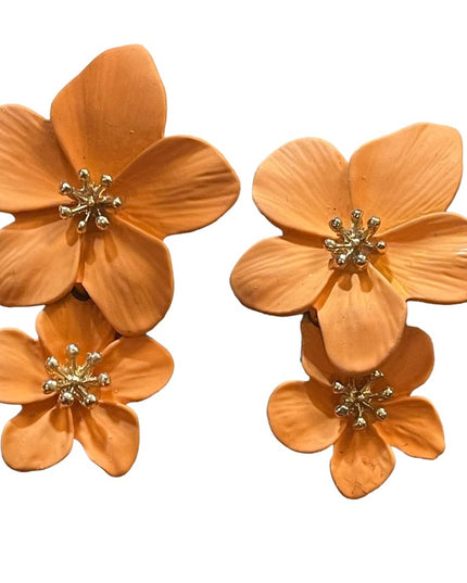 Lovely Summer orange Hawaiian flower Metal Dangle earrings Beach