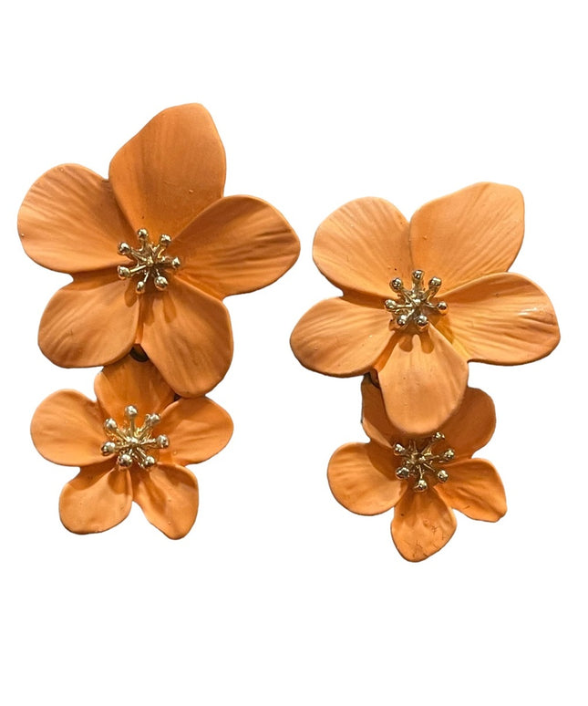 Lovely Summer orange Hawaiian flower Metal Dangle earrings Beach