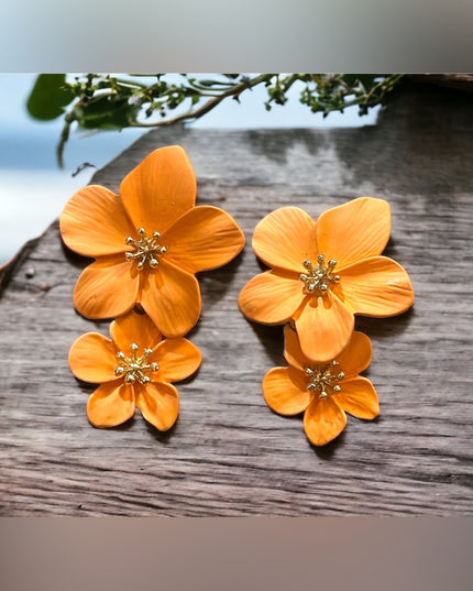 Lovely Summer orange Hawaiian flower Metal Dangle earrings Beach