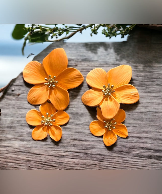 Lovely Summer orange Hawaiian flower Metal Dangle earrings Beach
