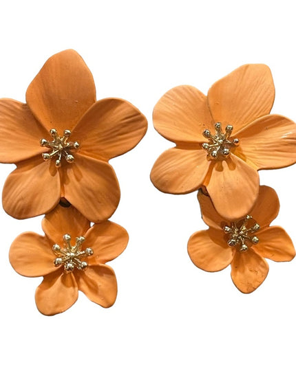 Lovely Summer orange Hawaiian flower Metal Dangle earrings Beach