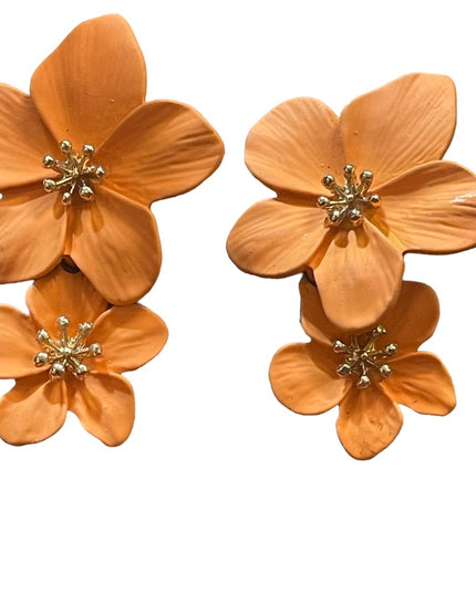 Lovely Summer orange Hawaiian flower Metal Dangle earrings Beach