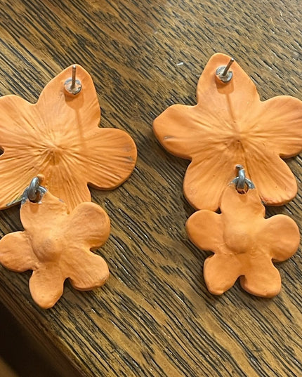 Lovely Summer orange Hawaiian flower Metal Dangle earrings Beach