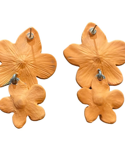Lovely Summer orange Hawaiian flower Metal Dangle earrings Beach