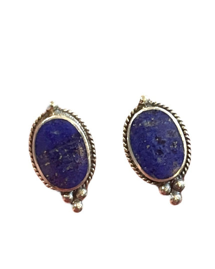 Sterling Silver ROMA 925 Lapis Lazuli Oval Bali design earrings