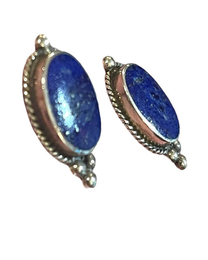 Sterling Silver ROMA 925 Lapis Lazuli Oval Bali design earrings