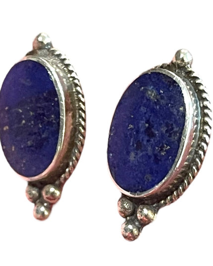 Sterling Silver ROMA 925 Lapis Lazuli Oval Bali design earrings