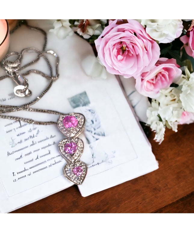 14k & 10k White gold pink topaz heart necklace 💗