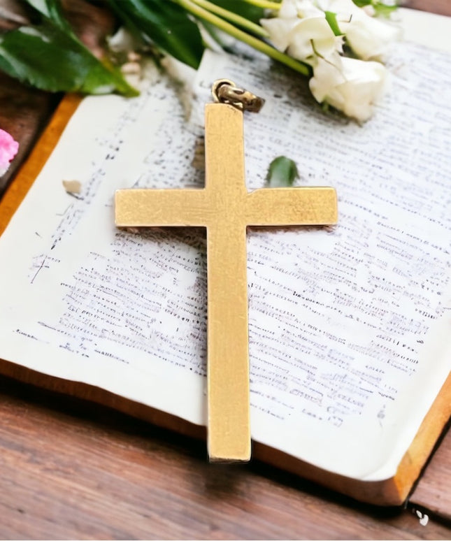 Antique Hand crafted 14k Rose Gold Cross Pendant