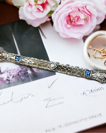 Antique 14k Gold sapphire diamond brooch APPRAISAL