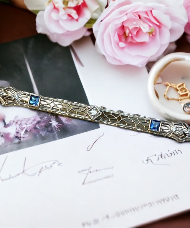 Antique 14k Gold sapphire diamond brooch APPRAISAL