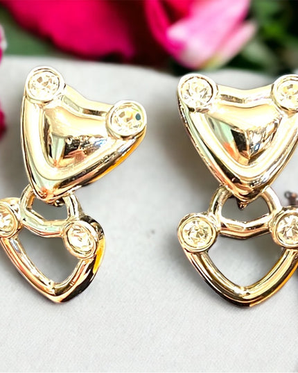 Vintage 1980s Silver Swarovski authentic  (swan) Heart clip ons earrings