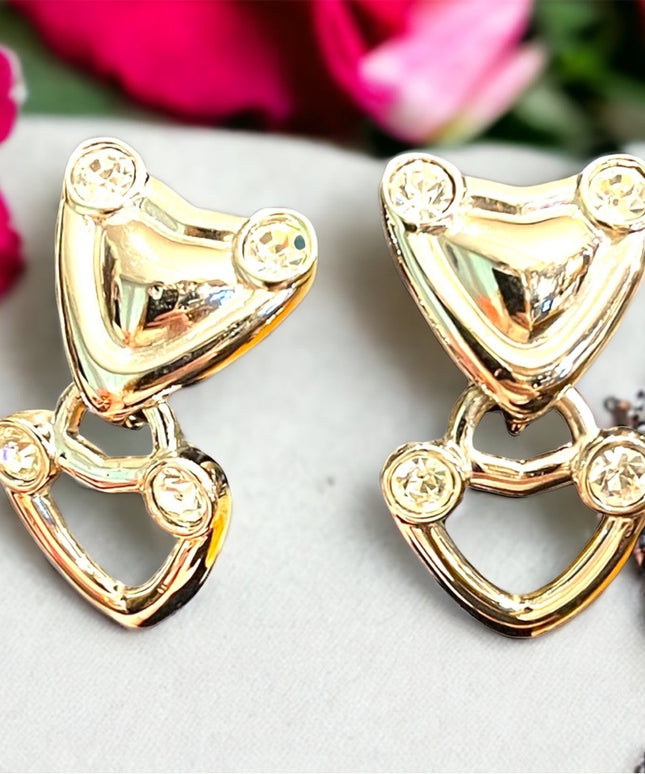 Vintage 1980s Silver Swarovski authentic  (swan) Heart clip ons earrings