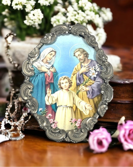 Vintage Jesus Plaque, Mary Joseph Jesus, Religious Art, Holy Family wall hanging