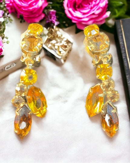 Vintage c1950s Julianna crystal gold tone clip ons
