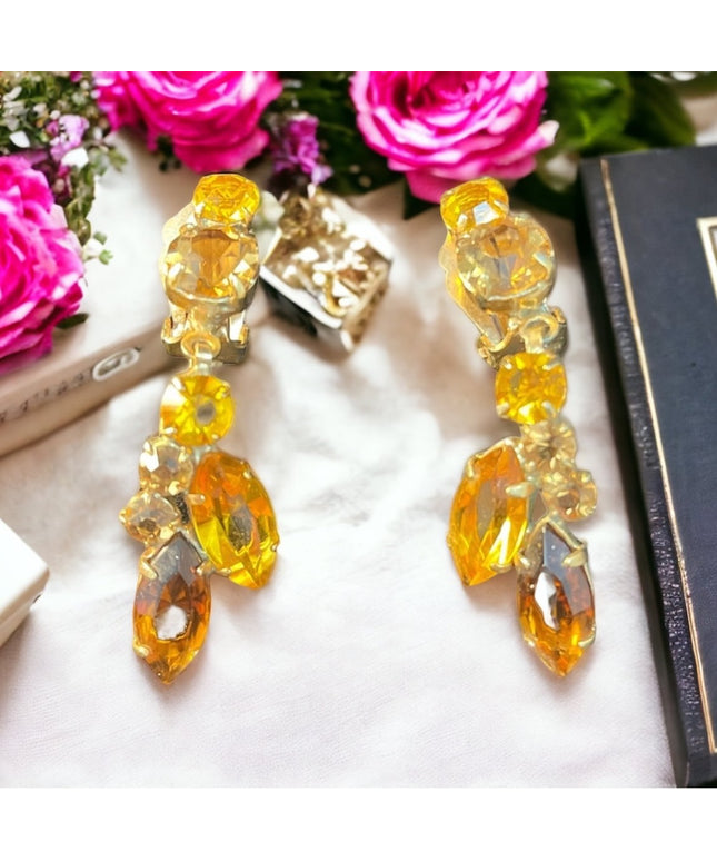 Vintage c1950s Julianna crystal gold tone clip ons