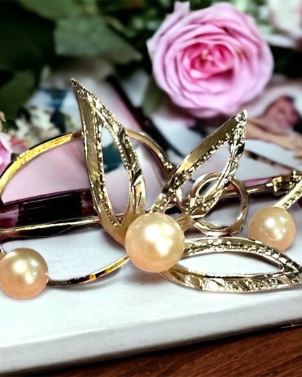 Vintage sterling silver 925 flower pearl fancy brooch