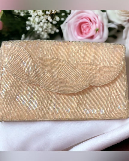 Blush pink Vintage microbead clutch purse med sz wedding party eastwr bag