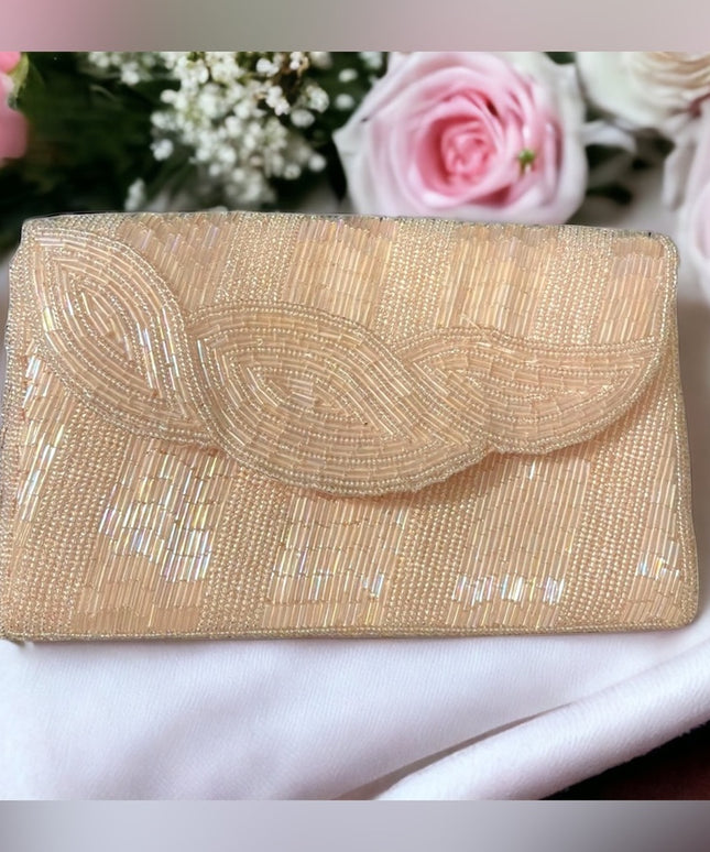 Blush pink Vintage microbead clutch purse med sz wedding party eastwr bag