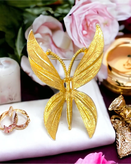 BSK Gold finish fancy large BUTTERFLY brooch