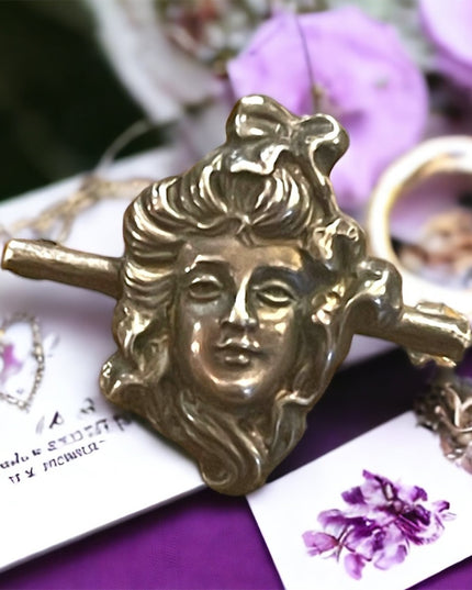 Stunning antique Art Nouveau Victorian lady bar brooch sterling silver handmade