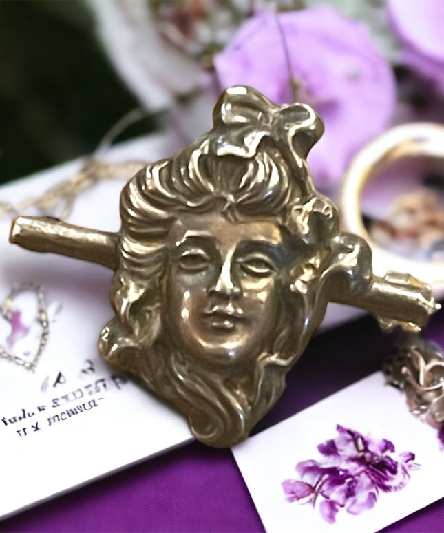 Stunning antique Art Nouveau Victorian lady bar brooch sterling silver handmade