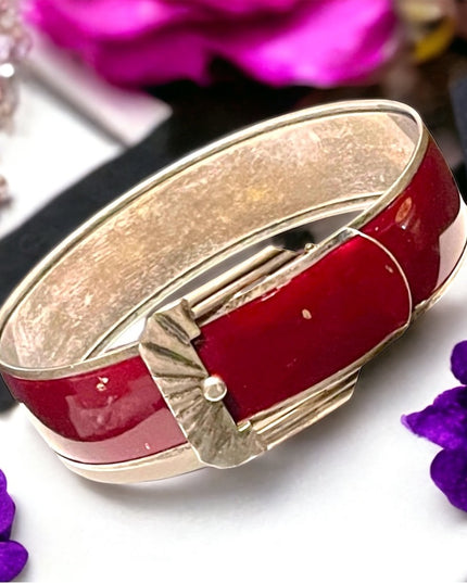 Antique Sterling silver 925 Buckle bangle bracelet purple enamel finish art deco