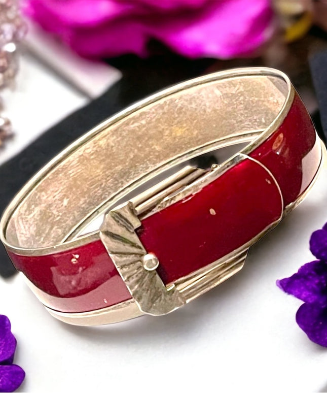 Antique Sterling silver 925 Buckle bangle bracelet purple enamel finish art deco