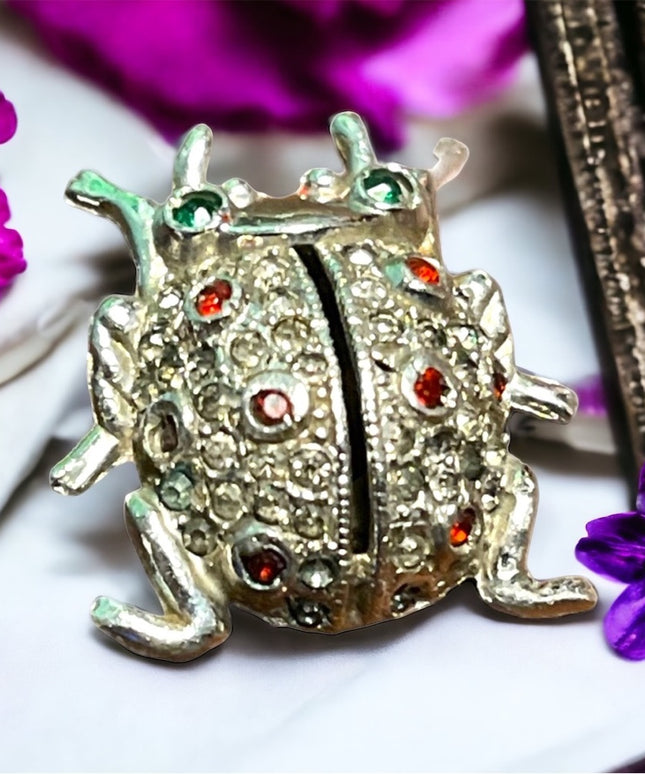 Vintage Coro Silver rhinestone bug brooch RARE