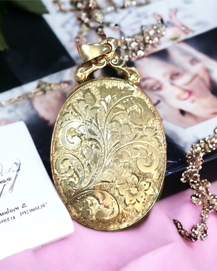Antique Victorian English Etched Victorian Locket Sterling silver 925 LARGE