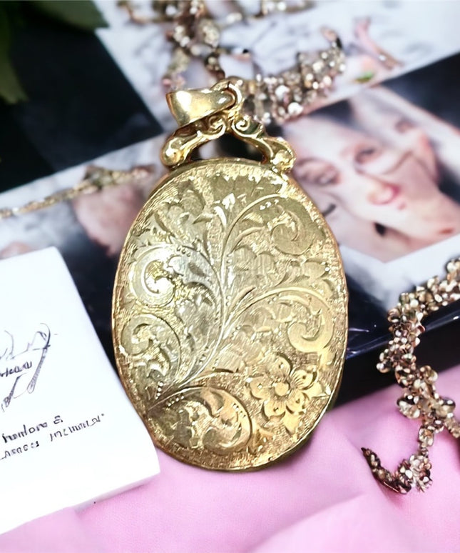 Antique Victorian English Etched Victorian Locket Sterling silver 925 LARGE