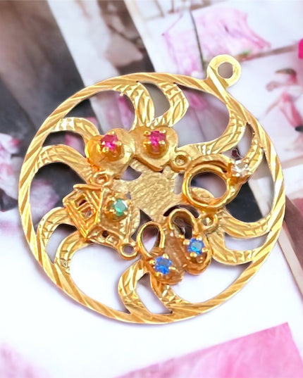 10k Gold Multi Gemsone Medalion pendant