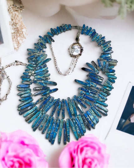 Blue Azurite Malachite Fancy cleopatra beaded bib chunky necklace  2 strand