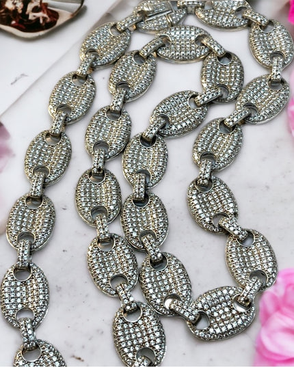VERY Heavy CZ sterling silver link necklace