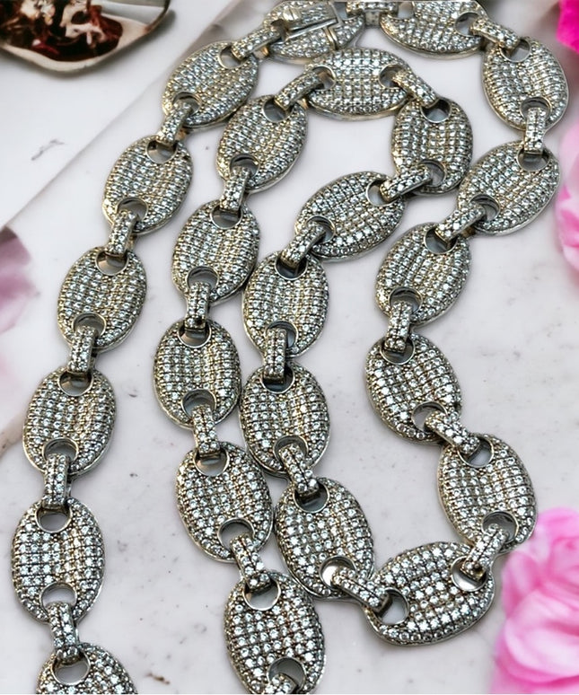 VERY Heavy CZ sterling silver link necklace