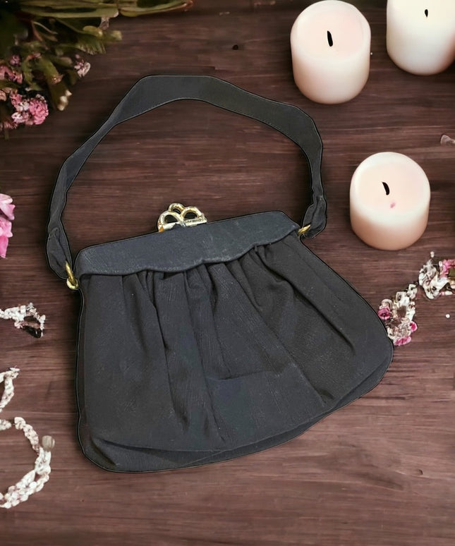 Vintage 1940s Mini wristlet sateen black