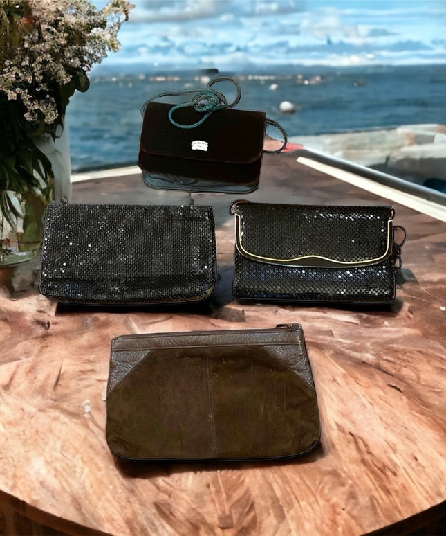 Lot of Vintage clutches Suede Whiting & Davis velvet chain mail