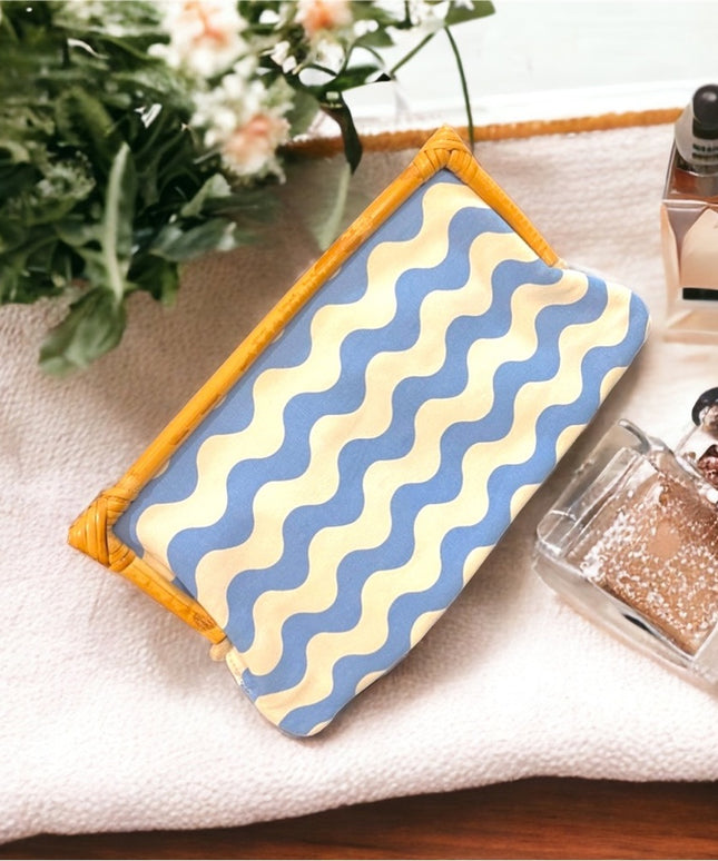 Donna dixon summer Clutch blue stripes waves cotton Nautical beach
