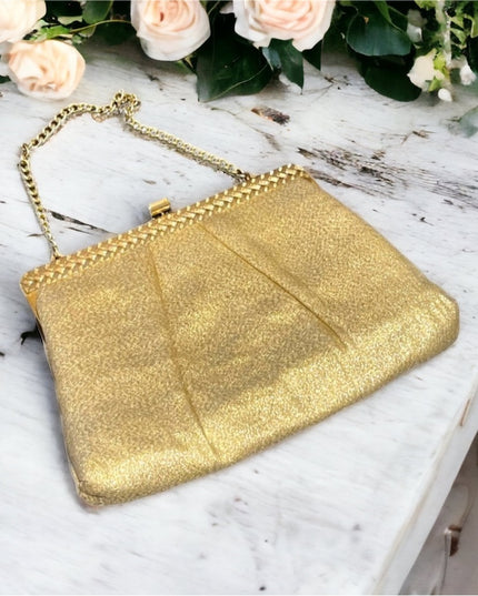 Vintage gold metalic with gold hardware wristlet 1950s