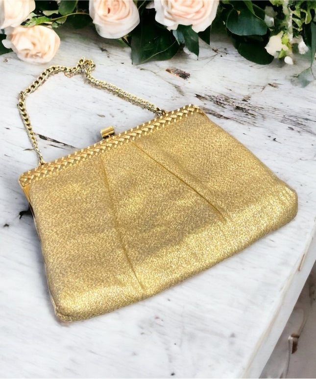 Vintage gold metalic with gold hardware wristlet 1950s