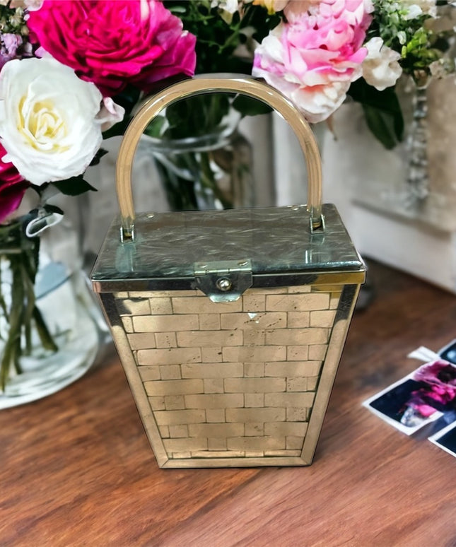 Vintage 1950s Dorset Rex Fifth Ave Metal mesh silver finish acrylic box purse
