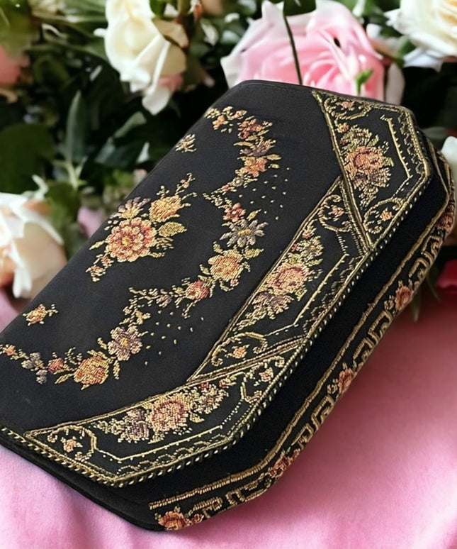 Antique Floral petite point 1920s flower roses clutch purse