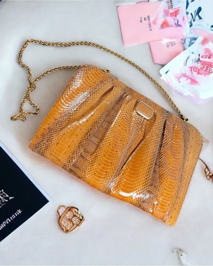 Vintage 1960s Snow White Snake skin leather clutch shoulder bag purse boho