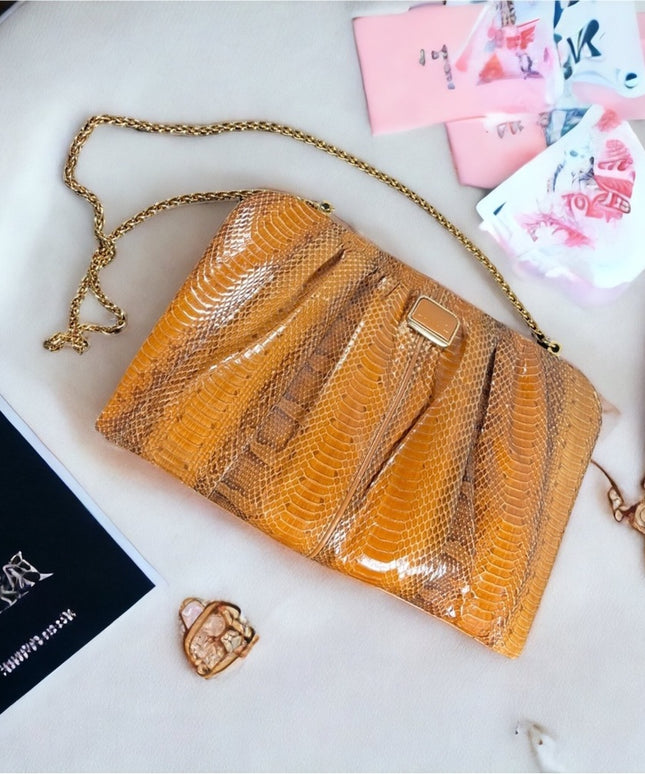 Vintage 1960s Snow White Snake skin leather clutch shoulder bag purse boho