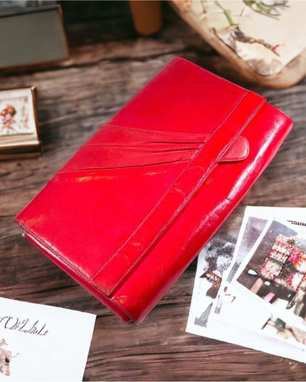 Vintage 1960s Fire RED fancy leather clutch sailor nautical Italy Pelle