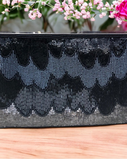 Vintage Scallop Bead evening bag purse Black & silver