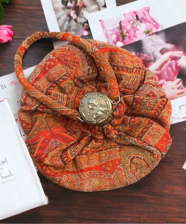 Antique French Gibson girl cameo red tapestry bag Reticule 1890s ornate wristlet